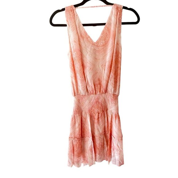 NWT Ramy Brook Sandra Minidress‎ Peach Geometric V-Neck Sleeveless Silk Blend XS - Picture 2 of 14